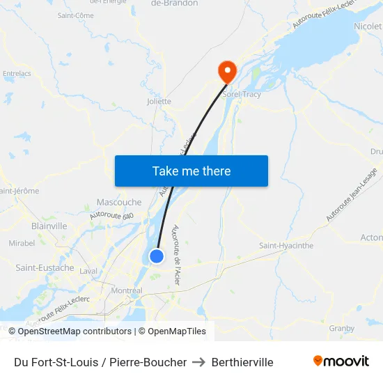 Du Fort-St-Louis / Pierre-Boucher to Berthierville map