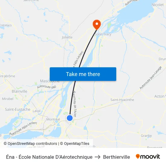 Éna - École Nationale D'Aérotechnique to Berthierville map