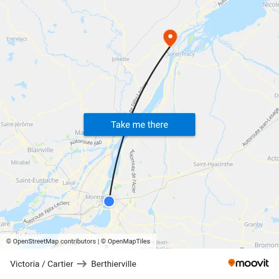 Victoria / Cartier to Berthierville map