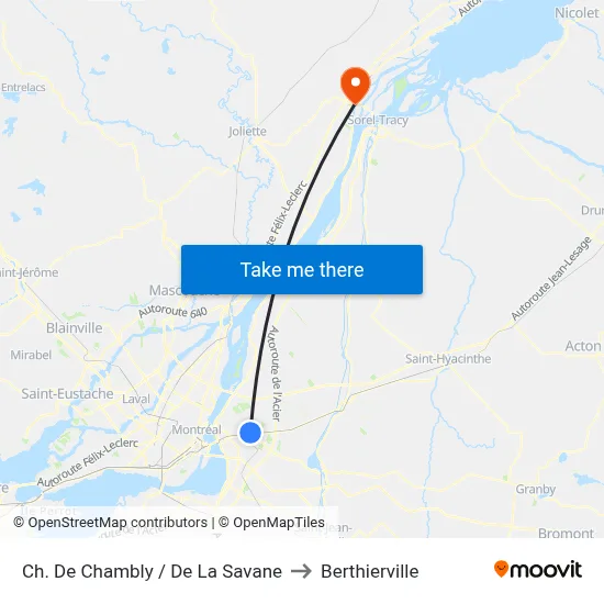 Ch. De Chambly / De La Savane to Berthierville map