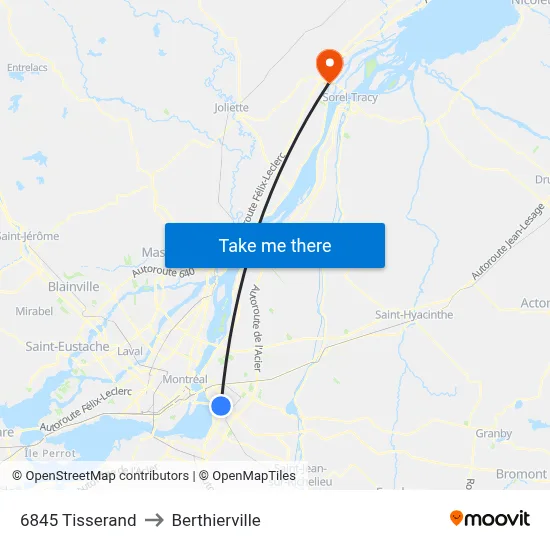 6845 Tisserand to Berthierville map