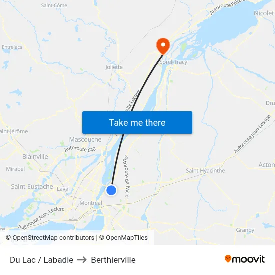 Du Lac / Labadie to Berthierville map