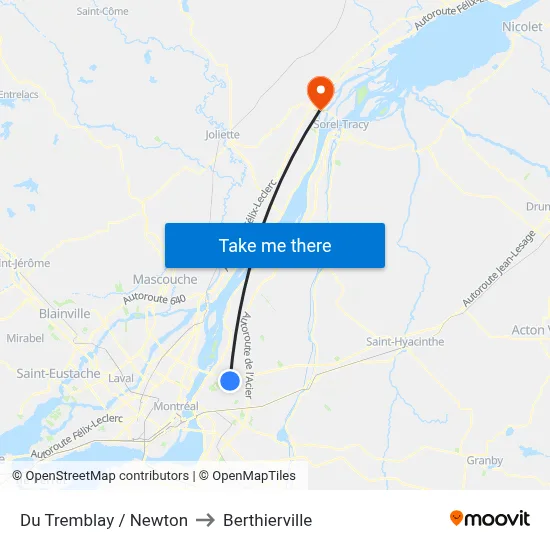 Du Tremblay / Newton to Berthierville map