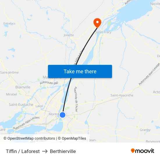 Tiffin / Laforest to Berthierville map