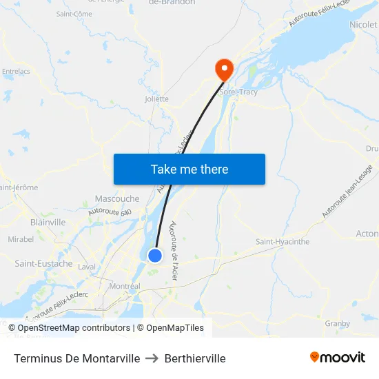 Terminus De Montarville to Berthierville map