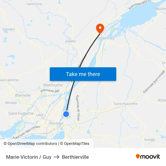 Marie-Victorin / Guy to Berthierville map