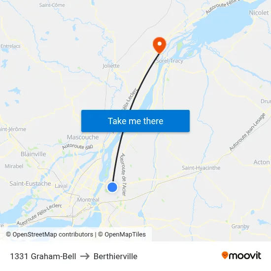 1331 Graham-Bell to Berthierville map