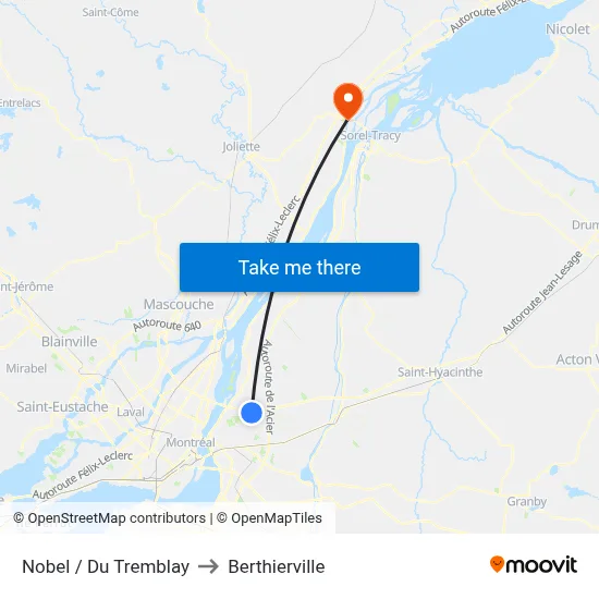 Nobel / Du Tremblay to Berthierville map