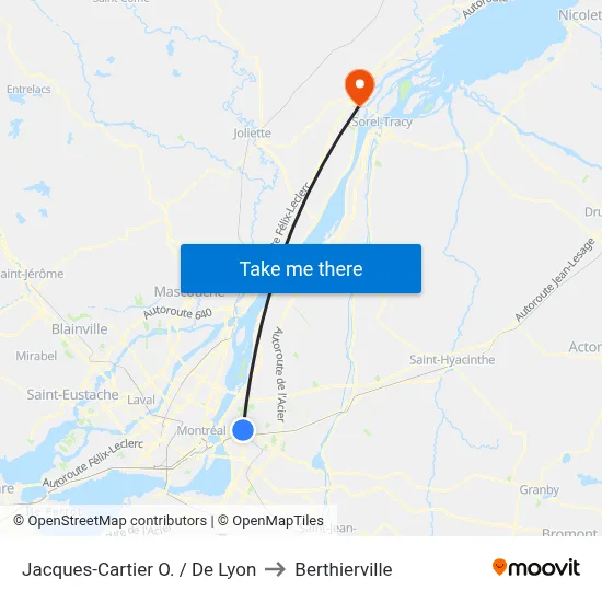 Jacques-Cartier O. / De Lyon to Berthierville map
