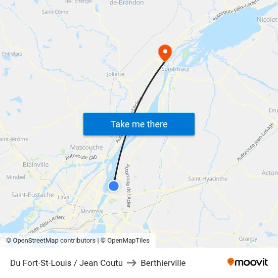 Du Fort-St-Louis / Jean Coutu to Berthierville map