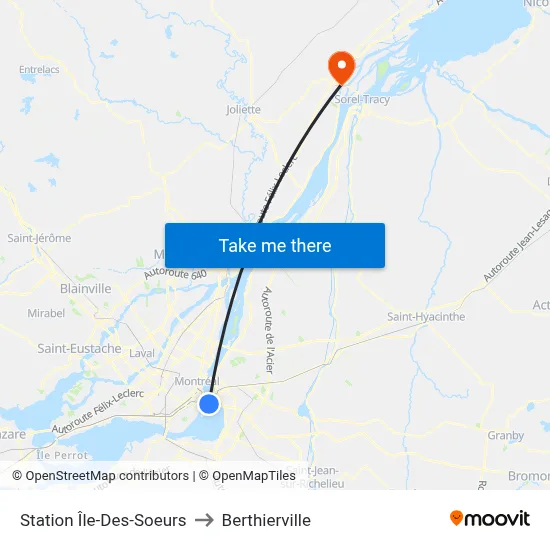 Station Île-Des-Soeurs to Berthierville map