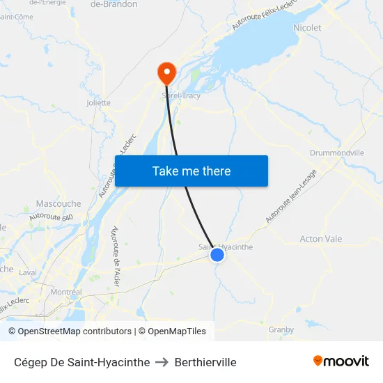 Cégep De Saint-Hyacinthe to Berthierville map