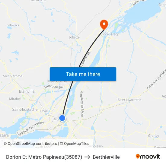 Dorion Et Metro Papineau(35087) to Berthierville map