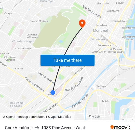 Gare Vendôme to 1033 Pine Avenue West map