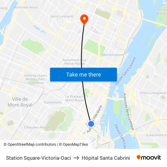 Station Square-Victoria-Oaci to Hôpital Santa Cabrini map