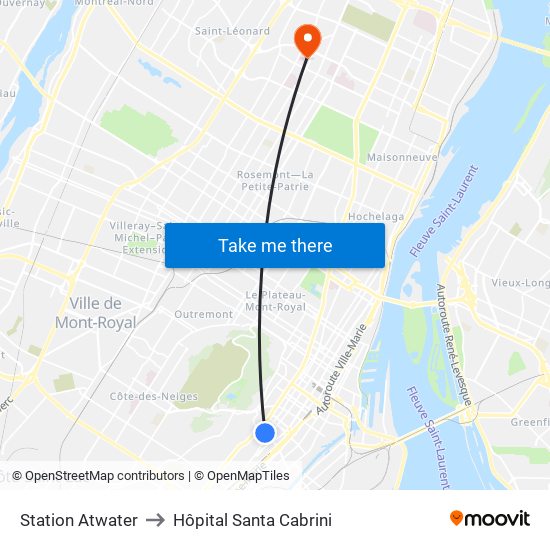 Station Atwater to Hôpital Santa Cabrini map