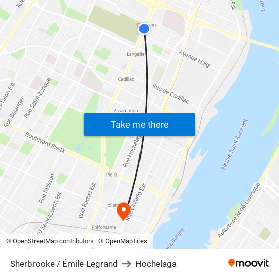 Sherbrooke / Émile-Legrand to Hochelaga map