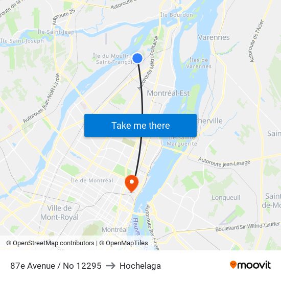 87e Avenue / No 12295 to Hochelaga map