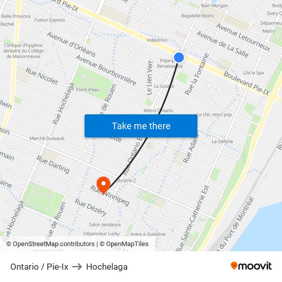 Ontario / Pie-Ix to Hochelaga map