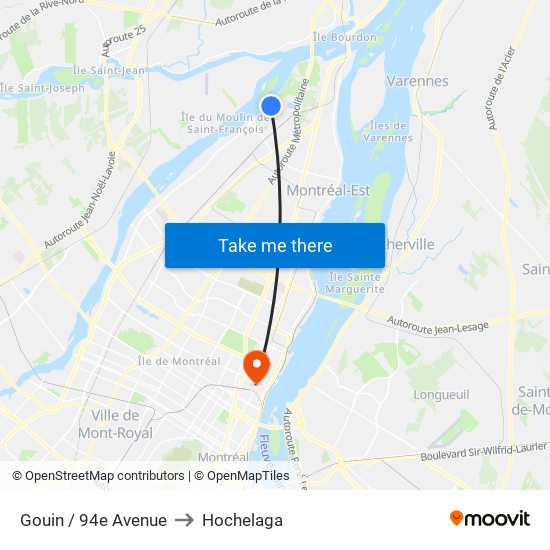 Gouin / 94e Avenue to Hochelaga map