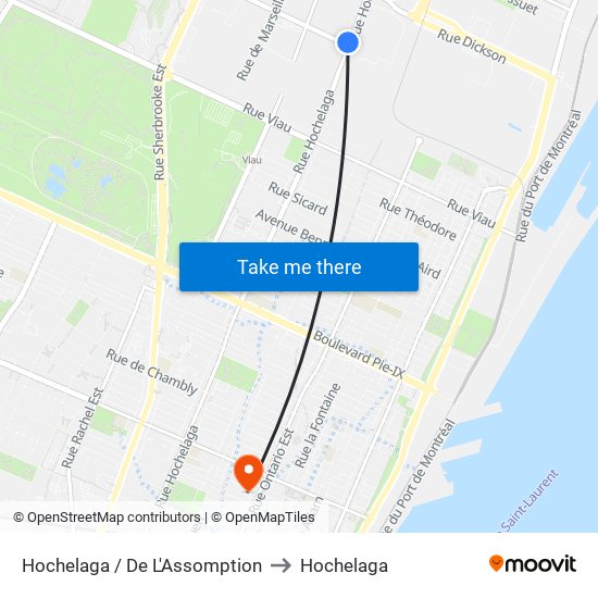 Hochelaga / De L'Assomption to Hochelaga map