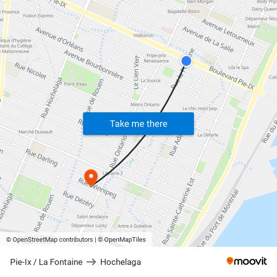 Pie-Ix / La Fontaine to Hochelaga map