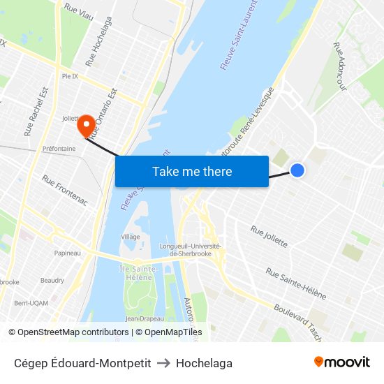 Cégep Édouard-Montpetit to Hochelaga map