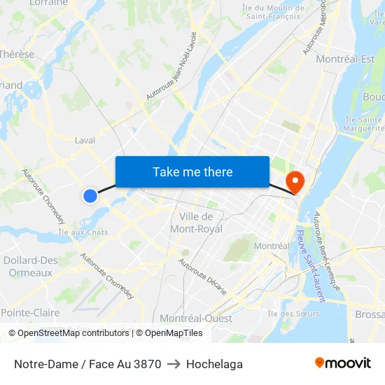 Notre-Dame / Face Au 3870 to Hochelaga map