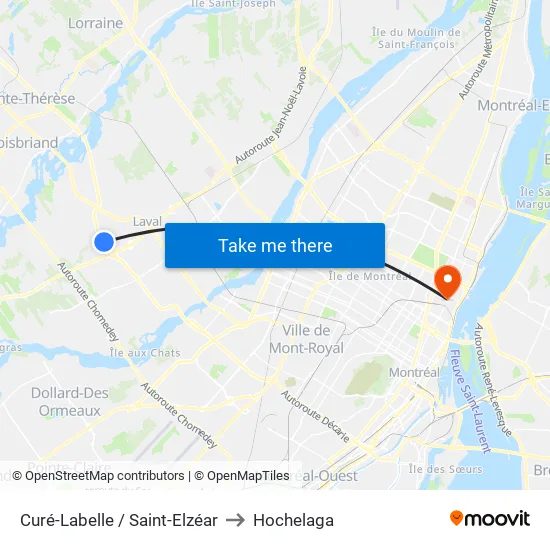 Curé-Labelle / Saint-Elzéar to Hochelaga map