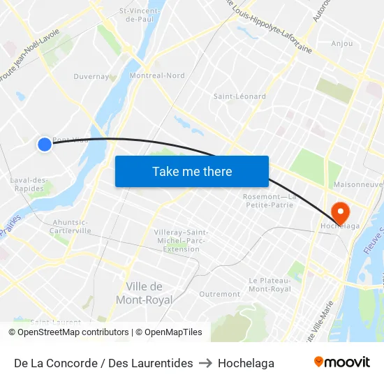 De La Concorde / Des Laurentides to Hochelaga map