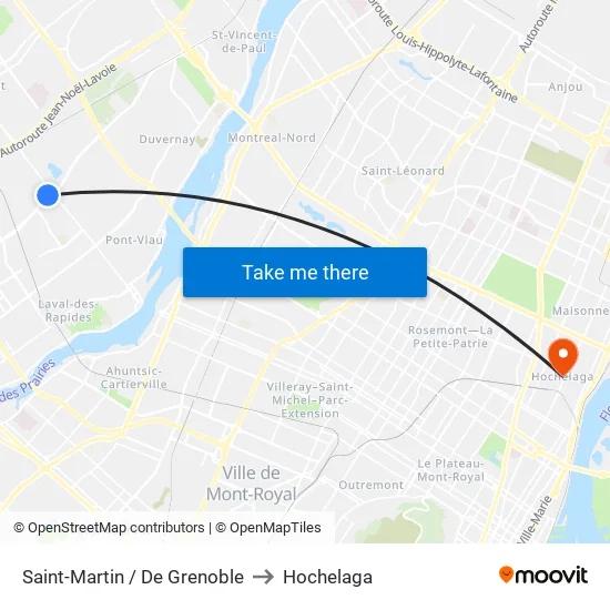 Saint-Martin / De Grenoble to Hochelaga map