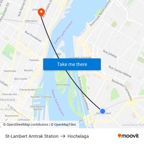 St-Lambert Amtrak Station to Hochelaga map