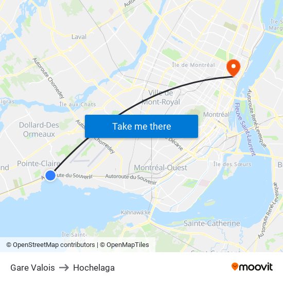 Gare Valois to Hochelaga map