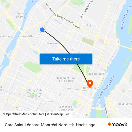 Gare Saint-Léonard-Montréal-Nord to Hochelaga map