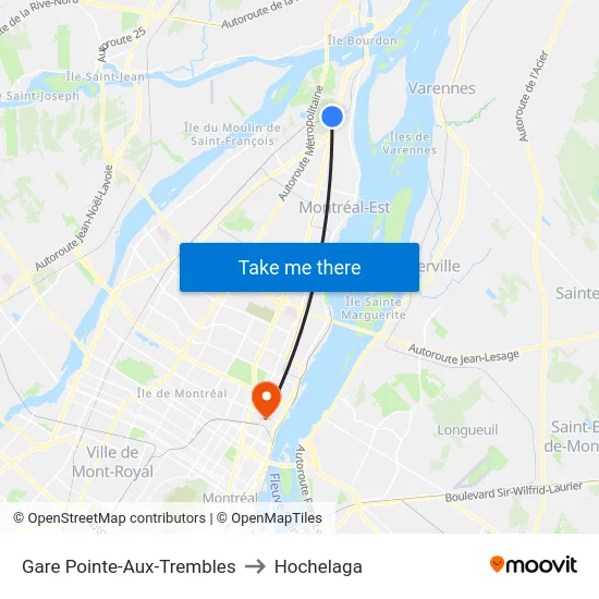 Gare Pointe-Aux-Trembles to Hochelaga map