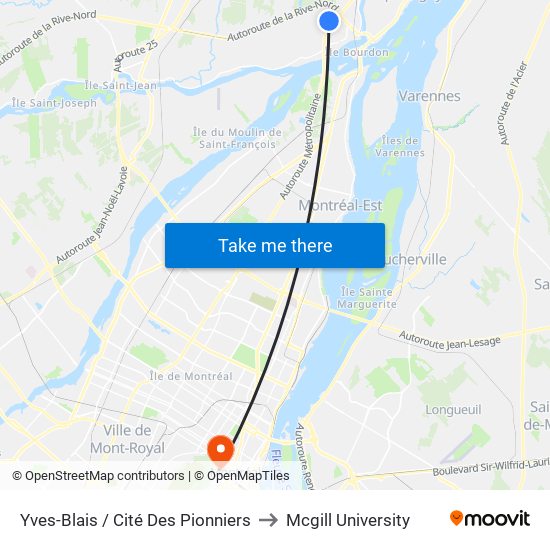 Yves-Blais / Cité Des Pionniers to Mcgill University map