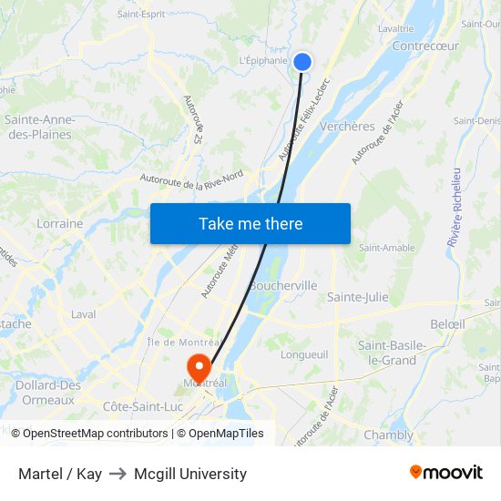 Martel / Kay to Mcgill University map