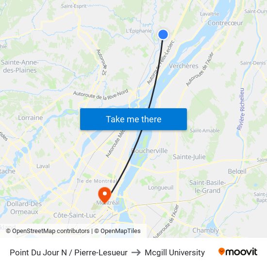 Point Du Jour N / Pierre-Lesueur to Mcgill University map