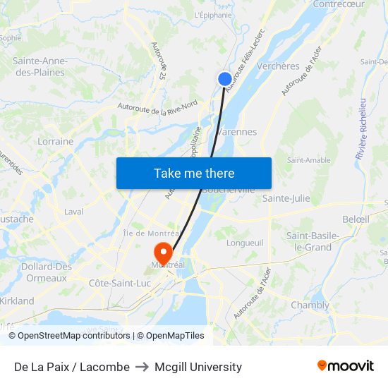 De La Paix / Lacombe to Mcgill University map