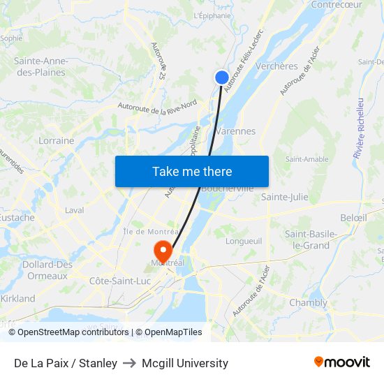 De La Paix / Stanley to Mcgill University map