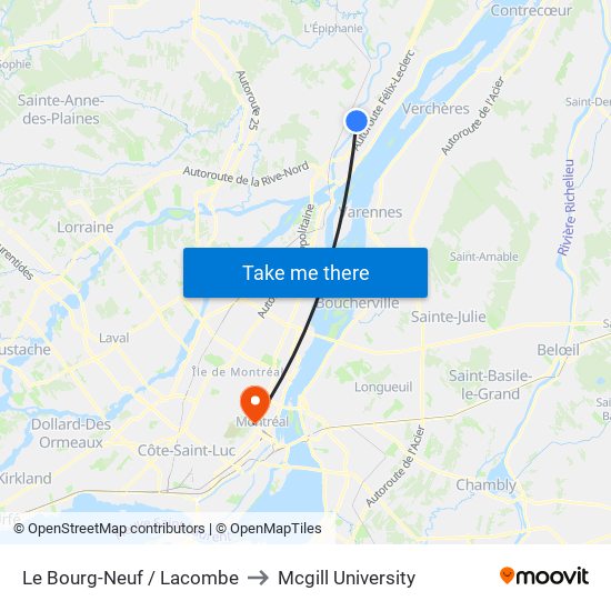 Le Bourg-Neuf / Lacombe to Mcgill University map