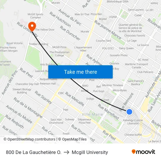 800 De La Gauchetière O. to Mcgill University map