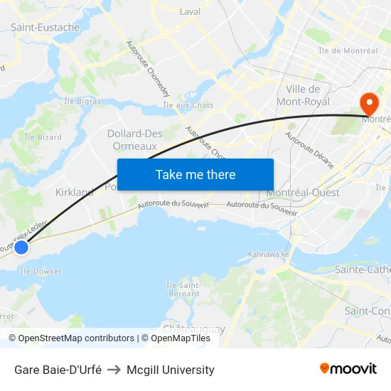 Gare Baie-D'Urfé to Mcgill University map
