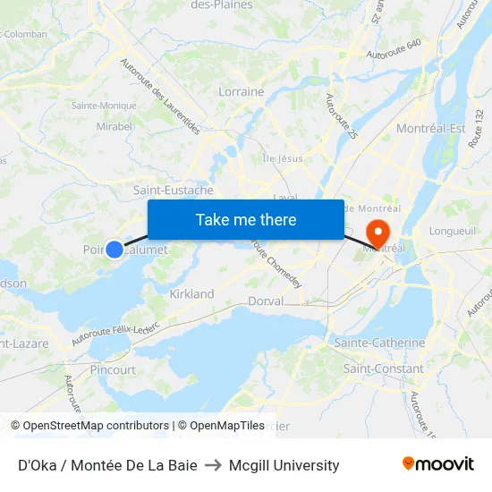 D'Oka / Montée De La Baie to Mcgill University map