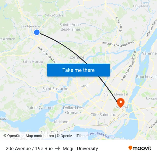 20e Avenue / 19e Rue to Mcgill University map