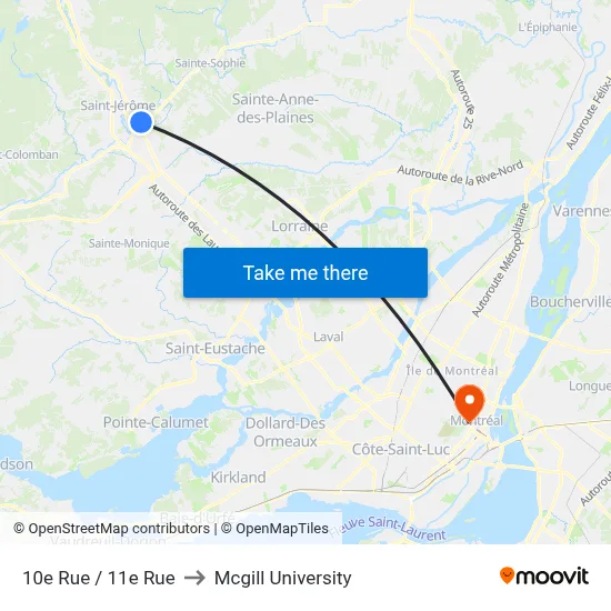 10e Rue / 11e Rue to Mcgill University map