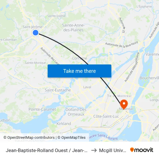 Jean-Baptiste-Rolland Ouest / Jean-Paul-Hogue to Mcgill University map
