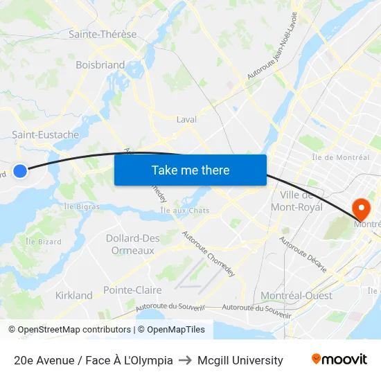 20e Avenue / Face À L'Olympia to Mcgill University map
