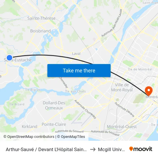 Arthur-Sauvé / Devant L'Hôpital Saint-Eustache to Mcgill University map