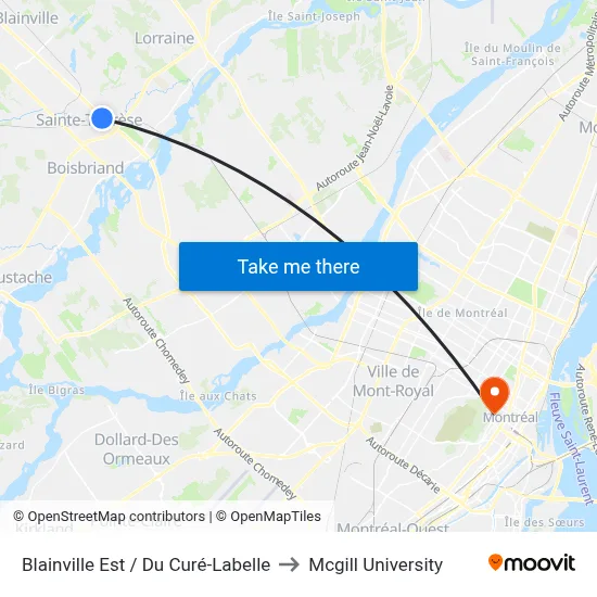 Blainville Est / Du Curé-Labelle to Mcgill University map